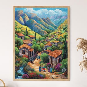 Kurdish Village Art Print, Vibrant Kurdistan Wall Decor