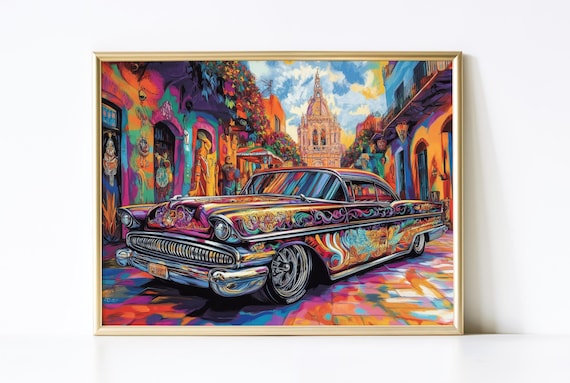 Chicano Lowrider Art Print, Chrome Detailing, Religious