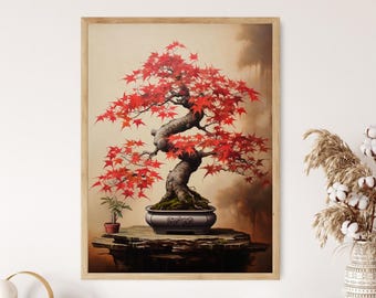 Maple Bonsai Art Print, Japanese Zen Garden Wall Decor