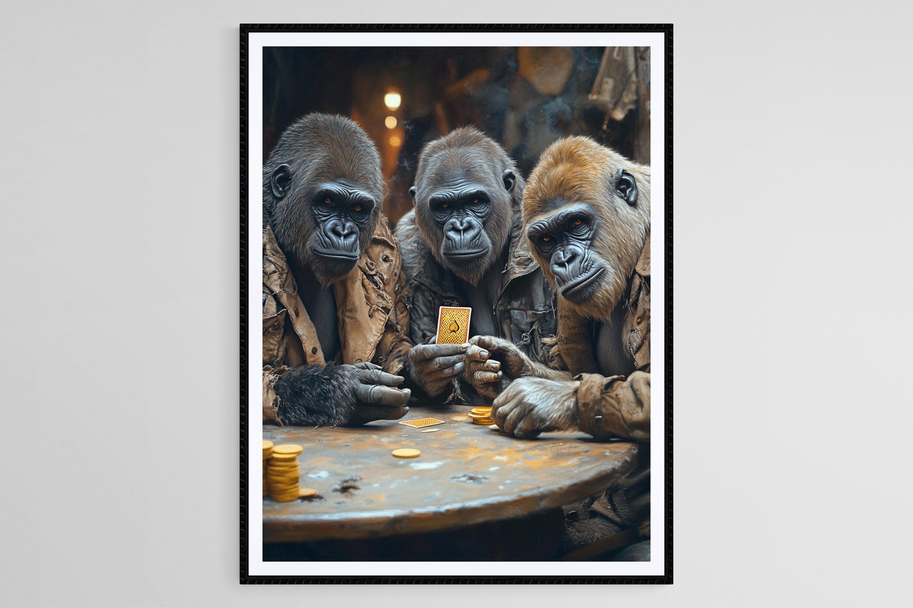 Funny Gorillas Playing Poker Art Print: Animal Wall Decor - Etsy