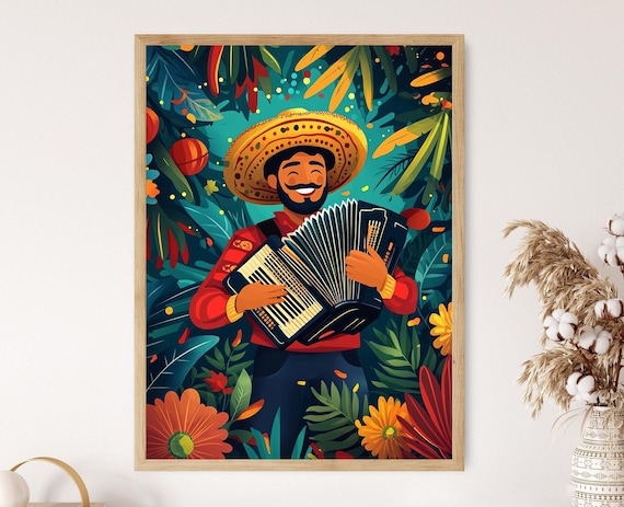 Colombian Vallenato Musician Art Print: Latin Music, Tropical