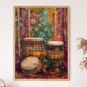 Majestic Tabla Set Art, Traditional Indian Musical Instrument Painting