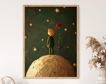 The Little Prince Art Print, Stars and Rose, French Classic Book Decor