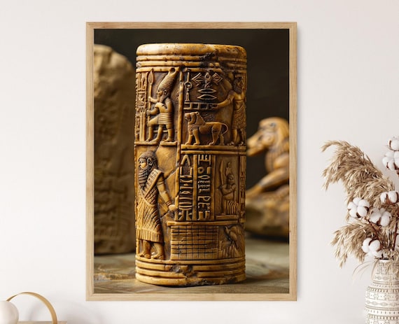 バビロニアの円筒印章アートプリント：古代メソポタミア神話の装飾