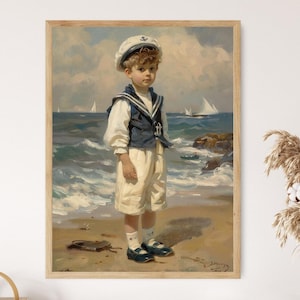 Innocent Boy in Sailor Suit by the Seaside – Nostalgic Maud Humphrey Style Art