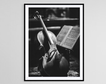 Classical Violin Art Print: Black and White Music Photography, Vintage String Instrument Decor