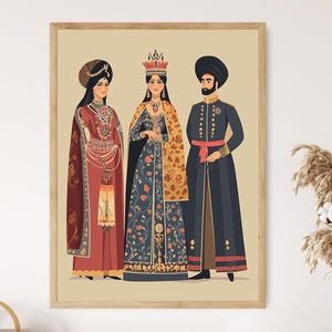 Qajar Dynastie Kunstdruck, Traditionelle persische Porträts Plakat, iranisches Königliches Kunstwerk des 19.Jahrhunderts, Historisches Kunstwerk aus dem Nahen Osten