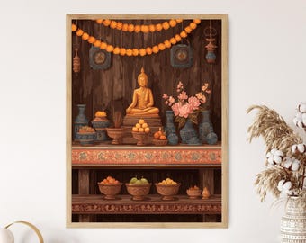 Luang Prabang Buddhist Altar Print: Laos Temple Art, Southeast Asia