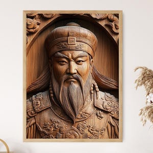 Genghis Khan Portrait Art Print, Mongol Leader Wall Decor, Historical Figure Regal Poster, Unifier of Mongol Tribes, Cultural Heritage