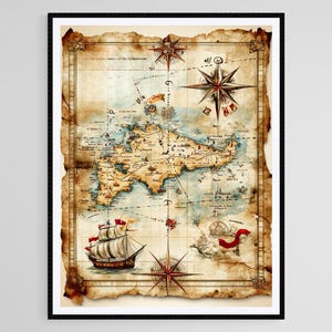 Vintage Pirate Treasure Map Print: Nautical Adventure Art - Etsy