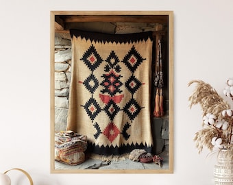 Pashtun Tribal Tapestry Fine Print, Geometric Embroidery Decor Poster