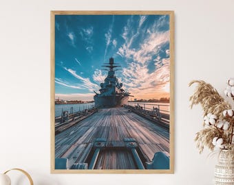 USS Alabama Battleship Art Print, Historic Naval Landscape