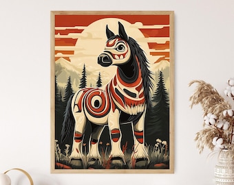 Haida Style Horse Art Print, Indigenous Inspired Animal Decor, Tribal Horse Artwork