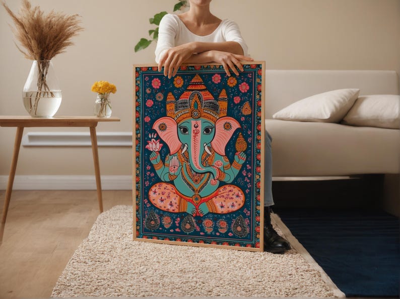 Ganesh Mithila Art Print, Indian Folk Blessings and Symbols image 3