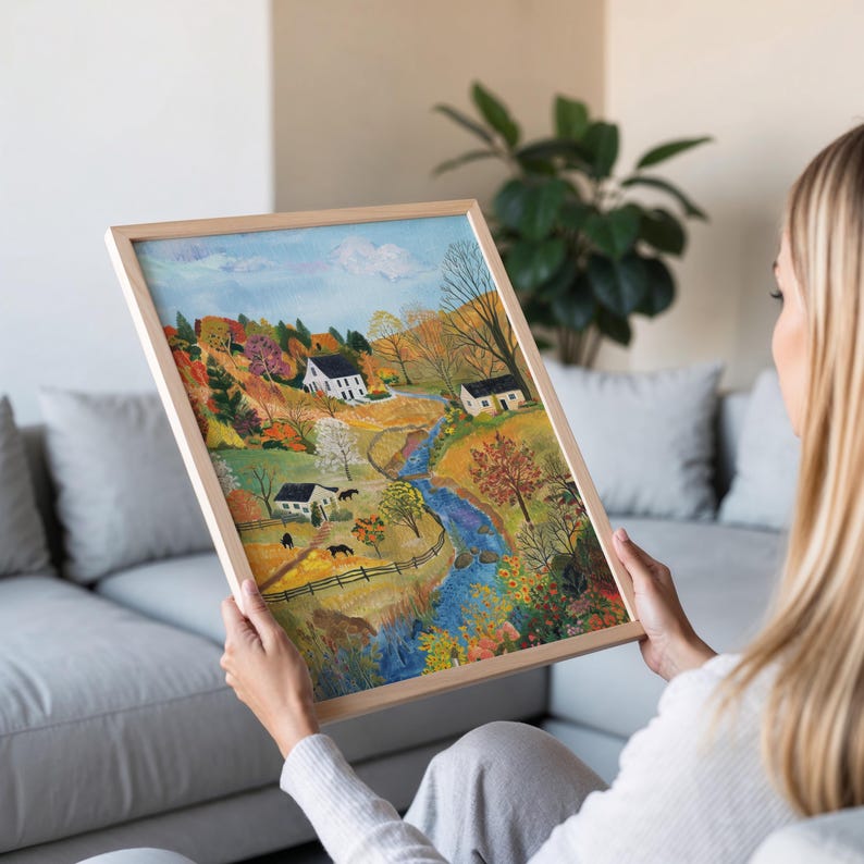 Charming Rural Landscape Print - Grandma Moses Inspired Art image 4
