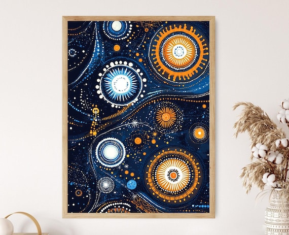 アボリジニの星空の夜のアートプリント、祖先の魂のドット絵ポスター