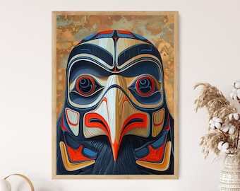 Máscara de transformación de águila, pintura inspirada en la talla haida