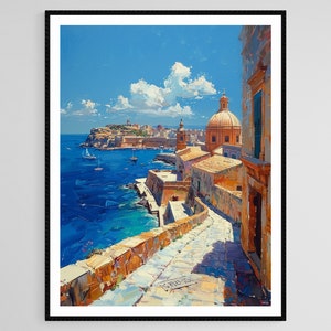 Malta Old Town Painting, Original Watercolor Art Print, Mediterranean Cityscape