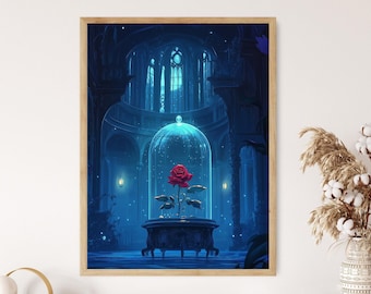 Beauty and the Beast Castle Art Print, Enchanted Rose Fantasy