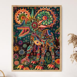 Traditional Huichol Wall Print, Handcrafted Ethnic Artwork