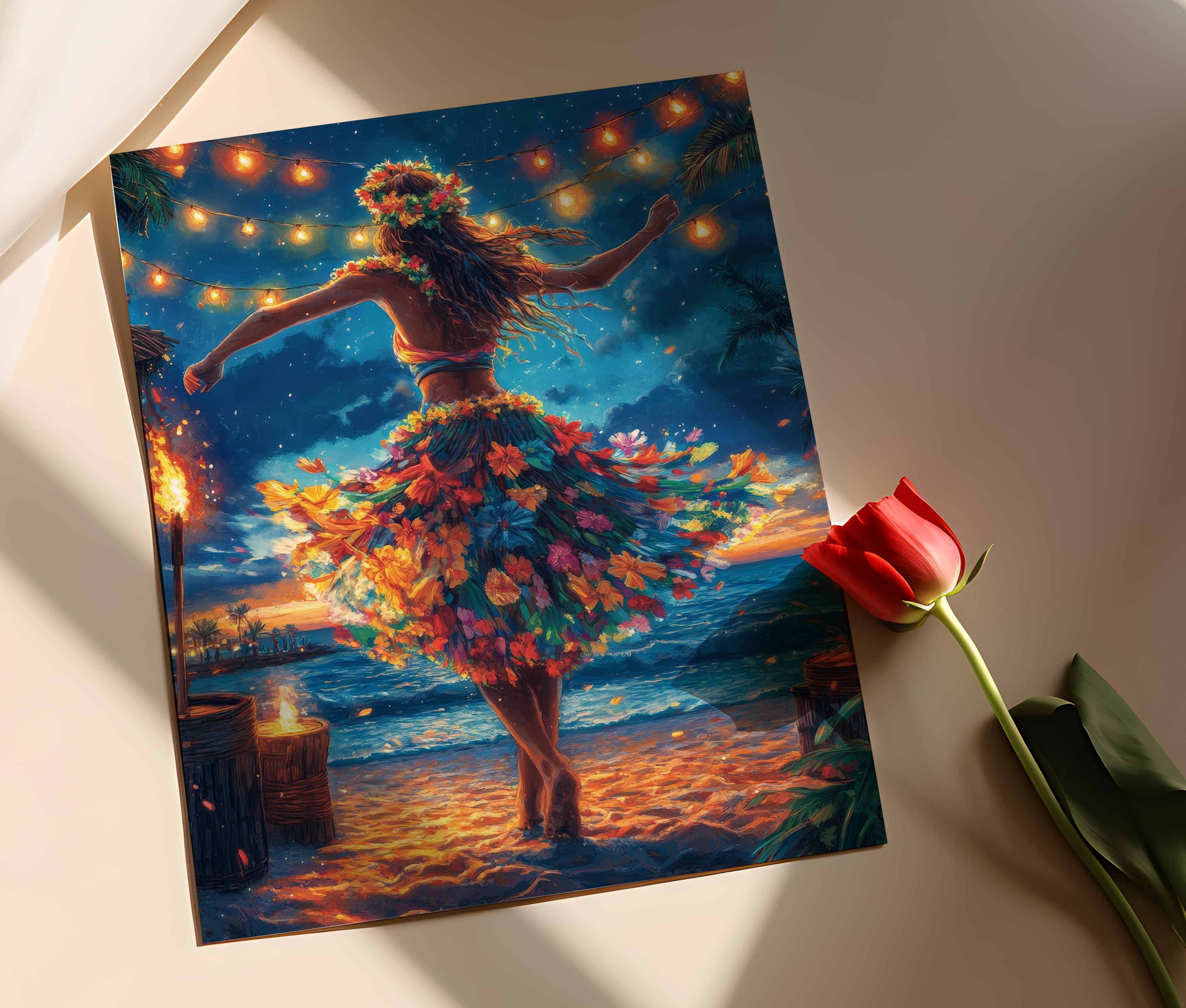 80s HULA DANCER 特大アート フレーム 油彩画 ヴィンテージ Aloha-from-Waikiki-Hula-Girl-
