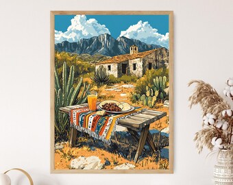 Real De Catorce Picnic Art Print, Mexican Desert Scene, Mexican