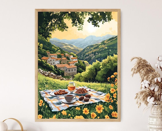 Amedi Picnic Art Print, Scenic Kurdistan Hilltop Town, Outdoor