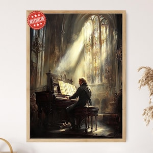 Johann Sebastian Bach-kunstdruk, barokke kerk en groot orgel