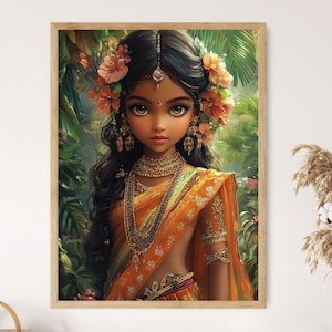 Sri-lankische Puppe im Sari Kunstdruck, Traditionelles Kleid Poster, Kulturelles Erbe Illustration