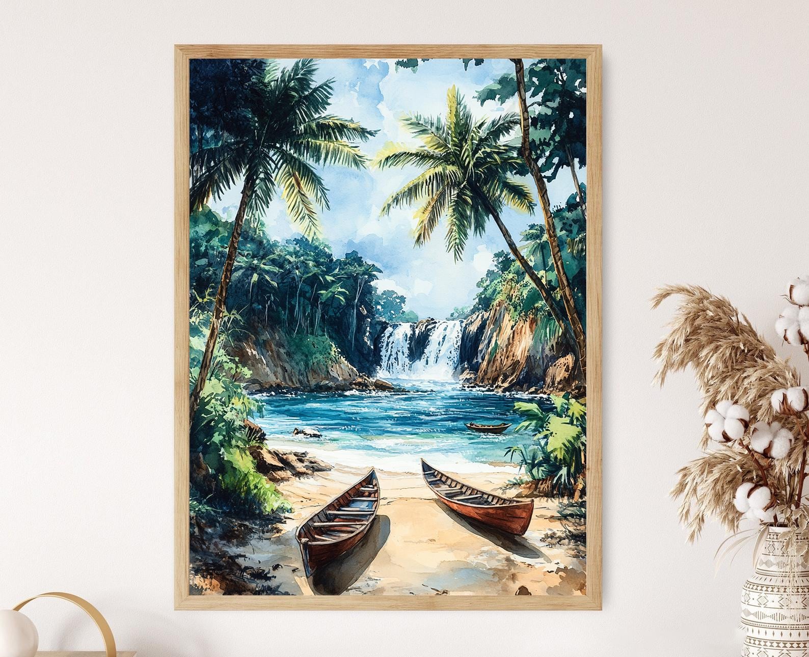 クリビ滝のイラスト、ロベ滝と大西洋のアートプリント - Etsy 日本