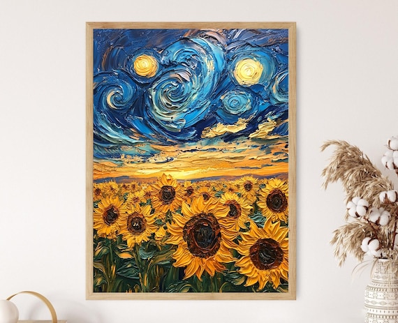 夕暮れのひまわり畑、ゴッホにインスパイアされた印象派のアート