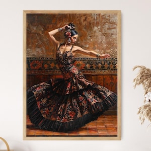 Flamenco Dancer Art Print, Colorful Spanish Dance Illustration, Living Room Decoration, Dance Studio Decor