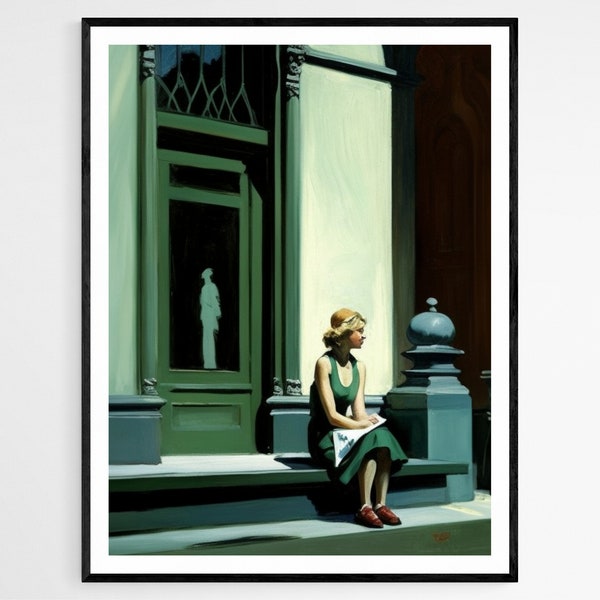 Oeuvre d'art de style Edward Hopper - impression de scène américaine classique, art décoratif pour le bureau ou le bureau, cadeau d'anniversaire bien pensé