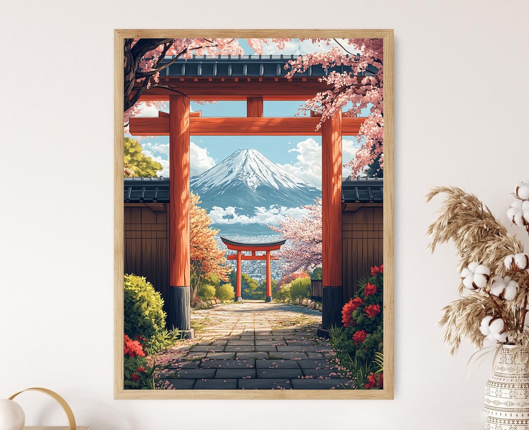 Mount Fuji Art Print: Shinto Torii Gate, Japanese Window View - Etsy