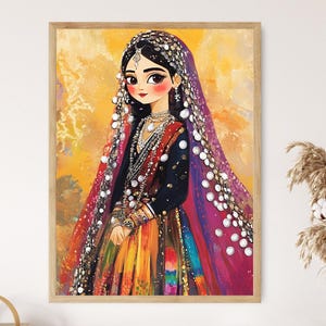 Kurdish Bridal Art Print, Traditional Gown and Veil