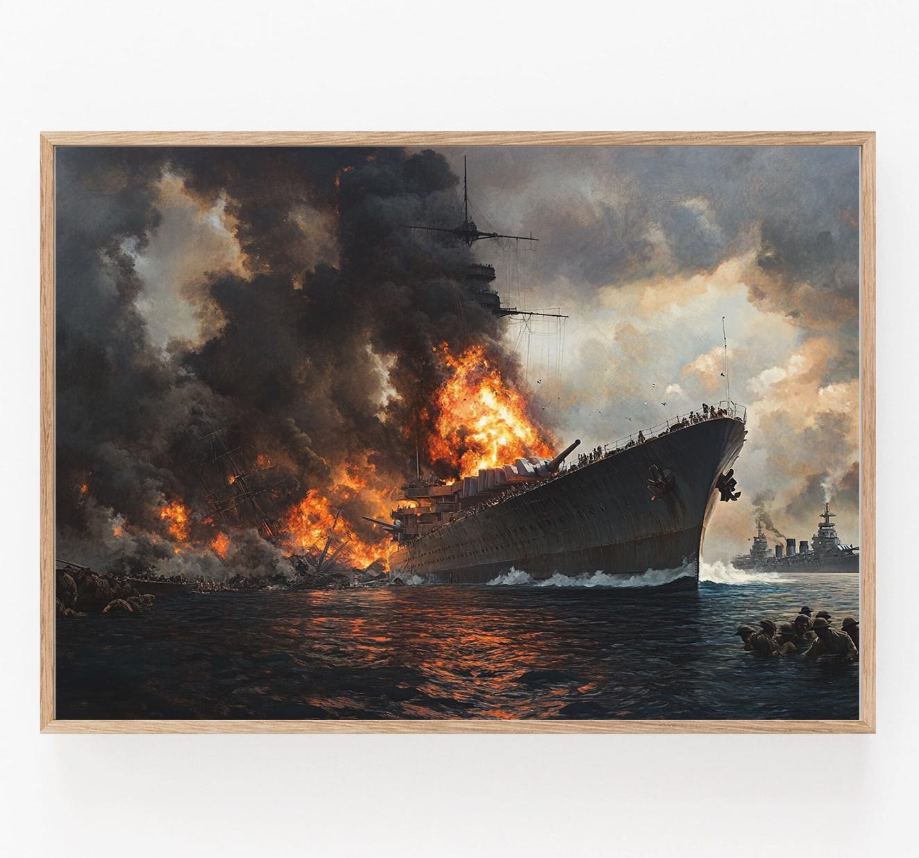 絵画　バドワイザー USS Arizona Explosion, Pearl Harbor 1941, Historic WWII War Art