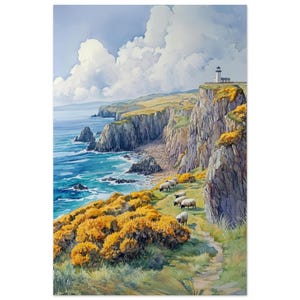 Isle of Man Kunstdruck mit keltischer Küste und Stechginster