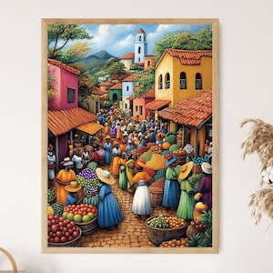 Botswana Marketplace Illustration, Colorful Farm Market Painting, African Fruit Art, Wall Art for Kitchen, African Restaurant Decor