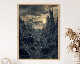 Dystopische stadskunstdruk: futuristisch scifi-landschap