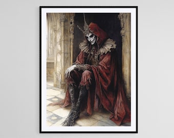 ゴシック宮廷道化師のアートプリント、ダークファンタジーイラスト