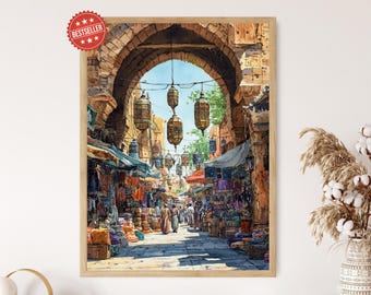 Beirut Souk Marketplace Art Print, Lebanese Cultural Decor Poster