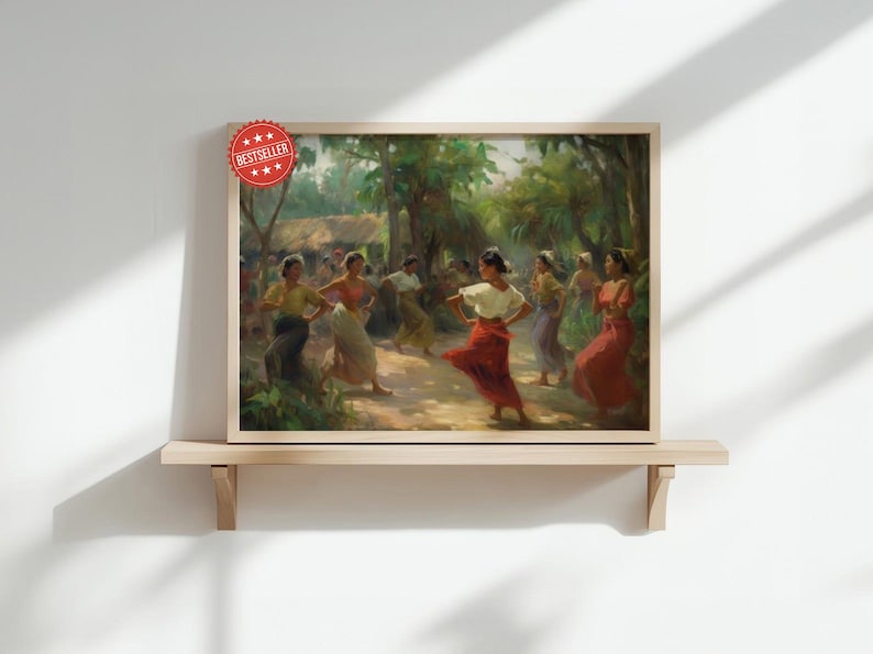 Tinikling Dance Art Print: Vibrant Filipino Folklore Wall Decor image 1
