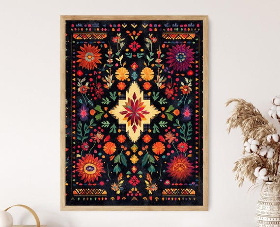 Palestinian Tatreez Art Print, Traditional Embroidery Decor, Cultural Heritage Wall Art
