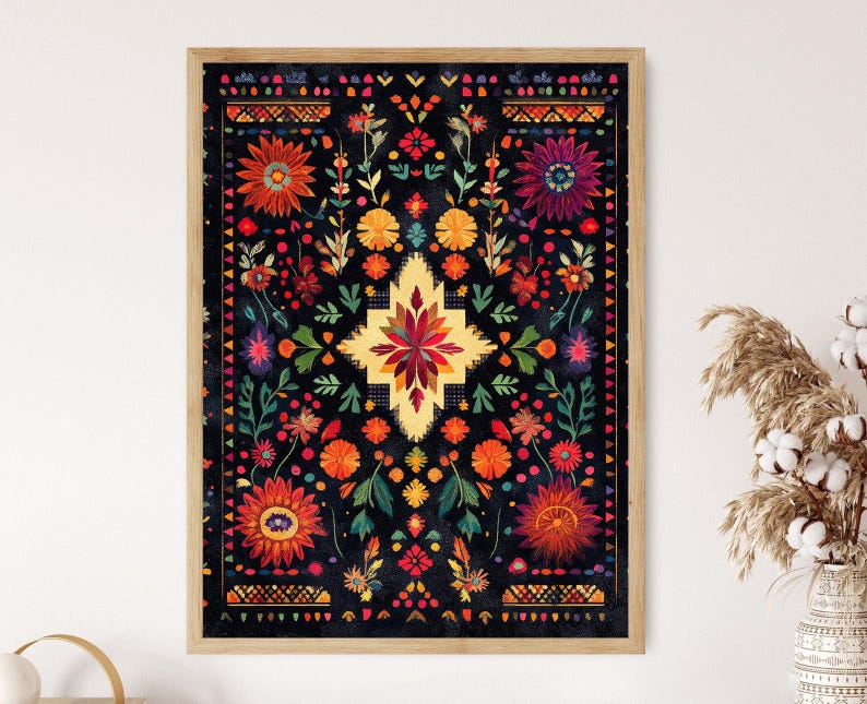 Palestinian Tatreez Art Print, Traditional Embroidery Decor, Cultural Heritage Wall Art image 1