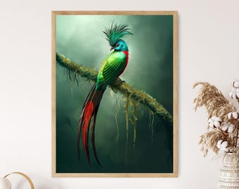 優雅なケツァール鳥、緑豊かな熱帯の生息地のアートプリント - Etsy 日本