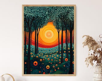 草間彌生の森の版画：点描による夕焼けの風景 - Etsy 日本