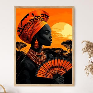 Zulu Woman Illustration, Beaded Hand Fan, Ndebele Motifs, African Folk Art