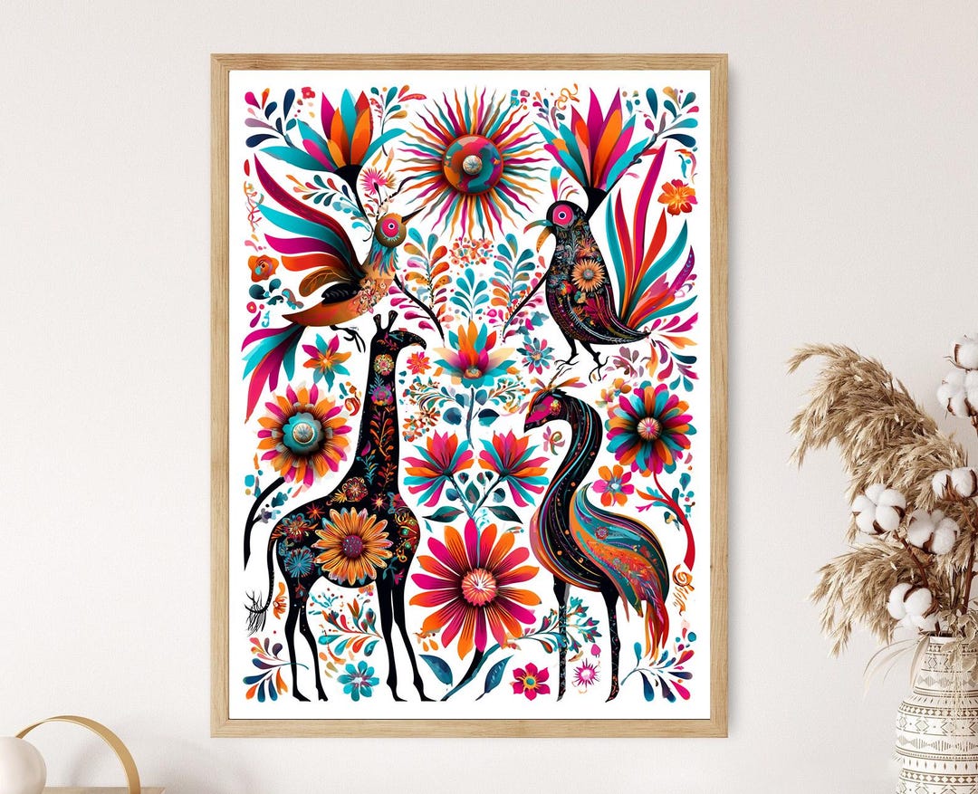 Otomi Animals Flowers, Mexican Decorative Folk Art, Vibrant Fine Art ...