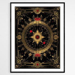 Impressão artística de cartão de tarô da roda da fortuna, decoração de parede encantadora, sotaque de casa espiritual, presente exclusivo de leitor psíquico