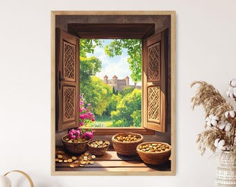 Telavi Vineyard Window Poster: Georgian Wine Scene With Qvevri and